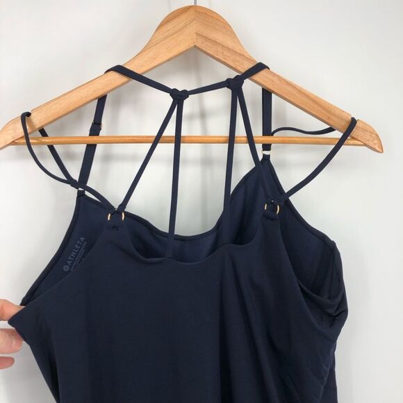 Athleta Aqualuxe Blousy Tankini Top Womens Large Navy Blue Strappy Back 210848 - Picture 8 of 11